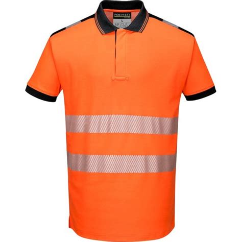 Portwest Pw Pw T Hi Vis Polo Shirt Short Sleeve Orange Black