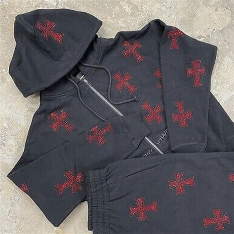 Unknown London Black And Red Rhinestone Hoodie Depop