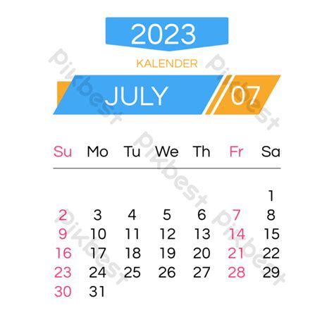 Monthly Calendar 2023 July PNG Images | EPS Free Download - Pikbest