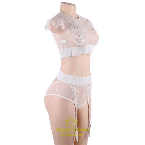 Black Bra Set Women S Lingerie Set Lace Mesh Bra Thong Garter Belt Short Sets Plus Size