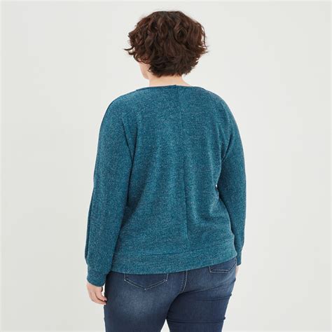 Pull Col En V D Tail Zipp Bleu Canard Femme Grande Taille La Halle