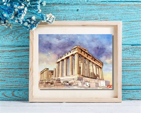 The Parthenon Watercolor Painting Greece Digital Print Etsy