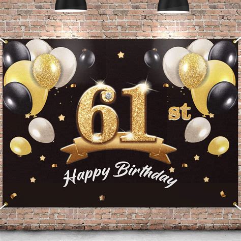 Pakboom Happy 61st Birthday Banner Backdrop 61 Birthday Party Decorations Supplies