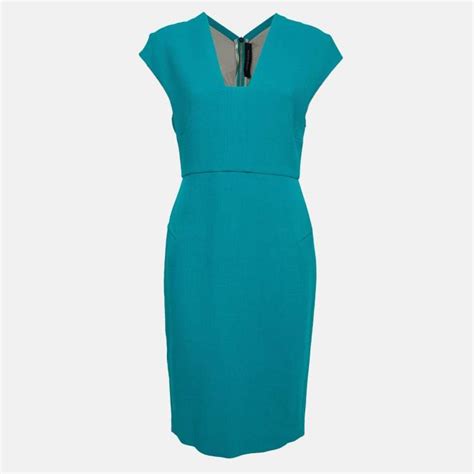 Roland Mouret Sea Green Wool Crepe Egerton V Neck Sheath Dress L Roland