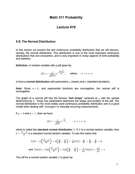 Lecture 19 Important Review Math 311 Probability Lecture 19 5 6