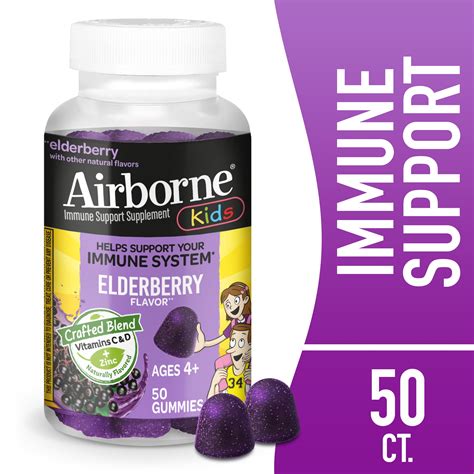 Airborne Elderberry + Zinc & Vitamin C Gummies For Kids, Immune Support ...