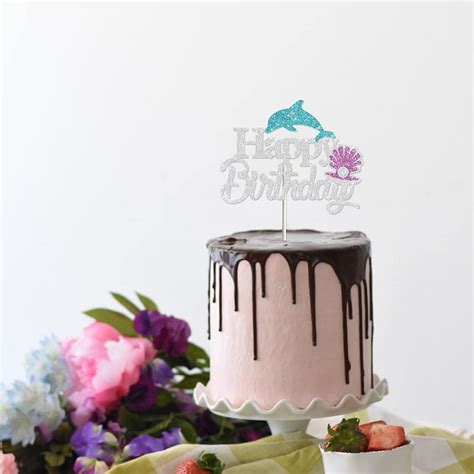 Tenhaisi Silver Glitter Happy Birthday Cake Topper Under The Sea