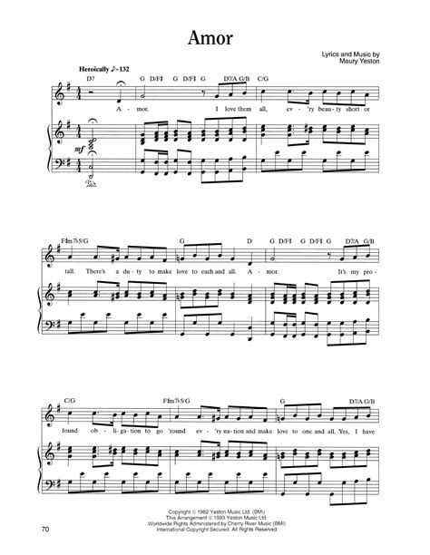 Amor From Nine By Maury Yeston Sheet Music For Piano Vocal And Guitar Chords Right Hand Melody