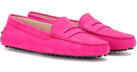 Tods Gommini Suede Loafers In Pink Lyst