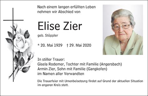 Traueranzeigen Von Elise Zier Vrm Trauer De