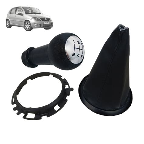 Manopla Cambio Coifa Citroen C3 2004 À 2012 Com Aro Preto