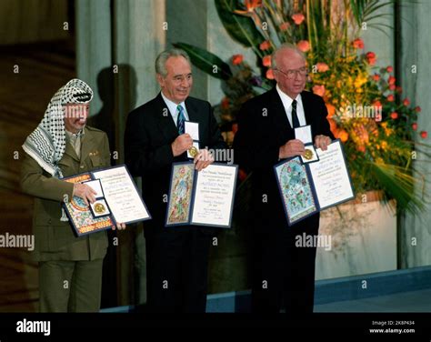 Oslo 19941210 The Nobel Peace Prize is awarded from v. Yasir Arafat ...