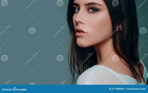 Closeup Face Skincare Nude Makeup Cosmetic Products Woman Portrait Stock Image Image Of