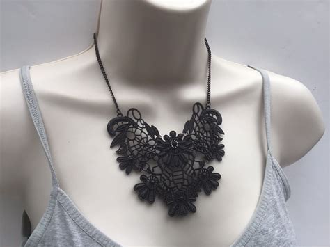 Goth Gothic Black Lace Style Alloy Statement Pendant … Gem