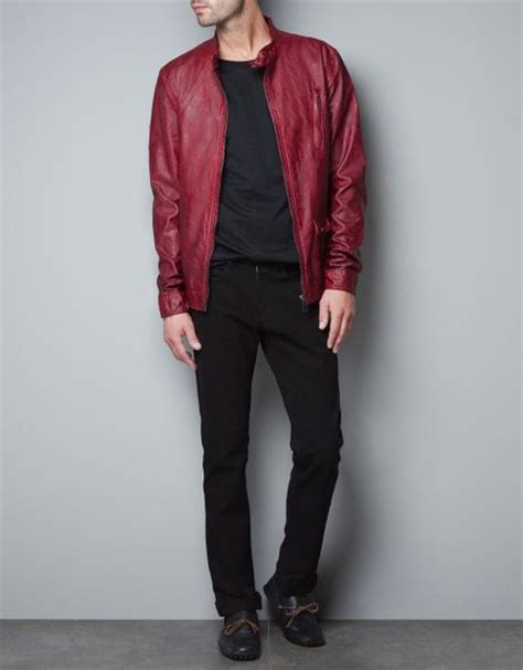 Zara Synthetic Leather Jacket In Red For Men Lyst