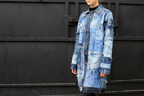 Long Patchwork Jeans Coat Designer Art Denim Unisex Jacket Rip Jeans