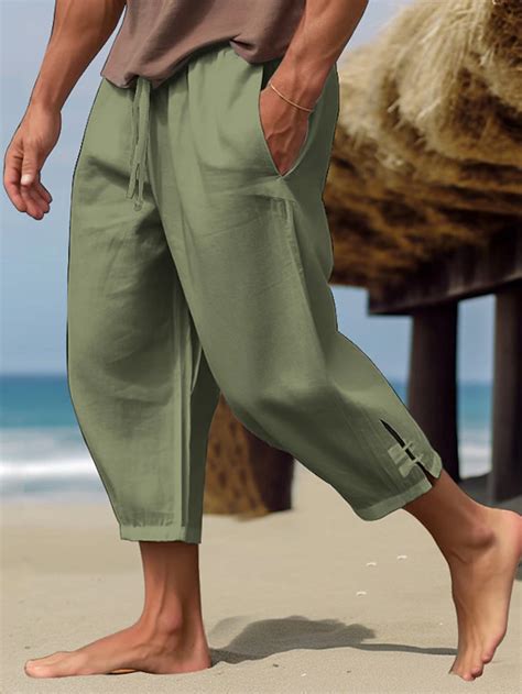 Men's Linen Pants Summer Pants Cropped Pants Beach Pants Drawstring ...