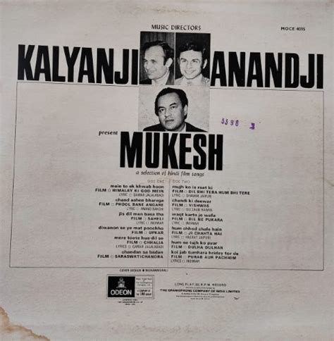 Kalyanji Anandji Presents Mukesh – Vinyl World