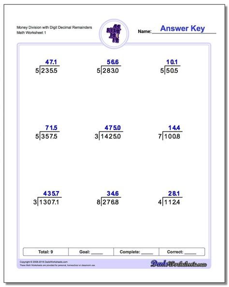 Grade Math Worksheet Decimal Long Division K Learning Dividing 76880 Hot Sex Picture