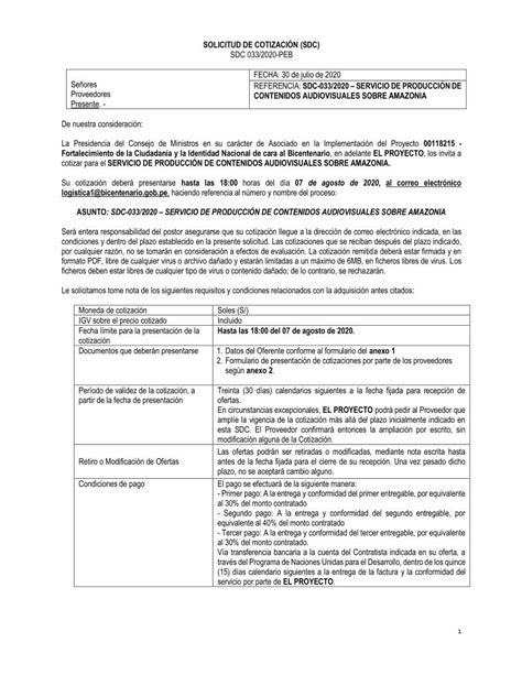 Pdf Solicitud De CotizaciÓn Sdc Sdc 0332020 Peb · 3 Persona De