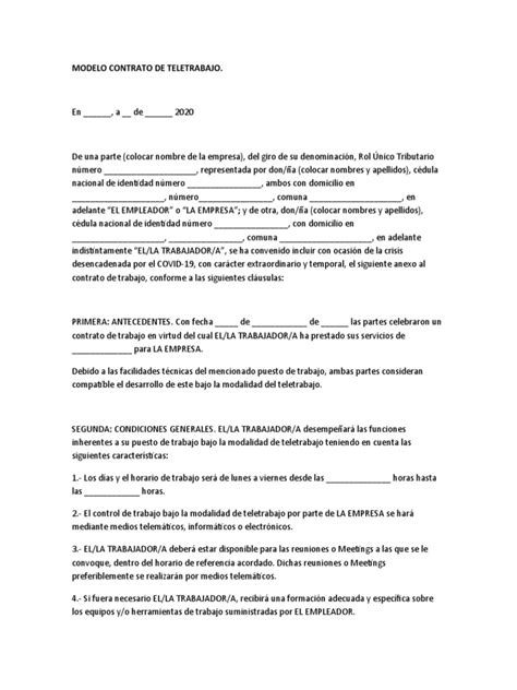 Modelo Contrato De Teletrabajo Pdf Privacidad De La Información