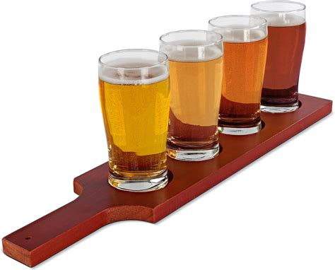 Beer Flight Set With 1 Wooden Flight Paddle And 4 5oz Ounce Glasses Sampler