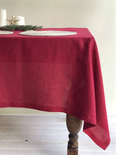 Maroon Red Linen Table Cloth Christmas Linen Tablecloth Etsy