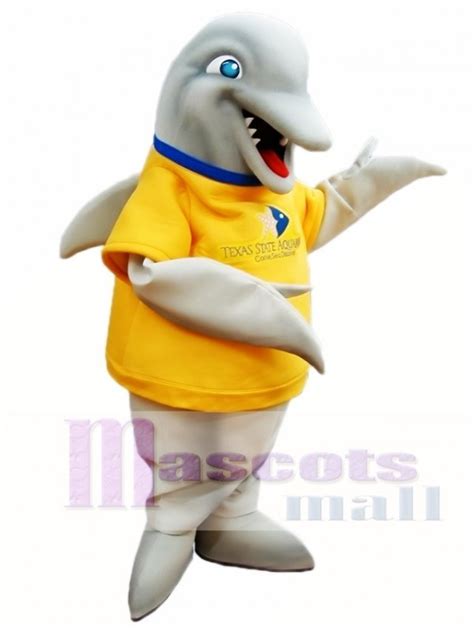 Grey Dolphin With Yellow Shirt Mascot Costumes Ocean