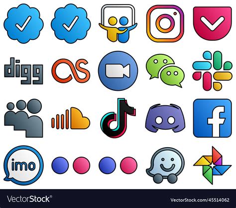 Filled Line Style Social Media Icon Set Sound Vector Image