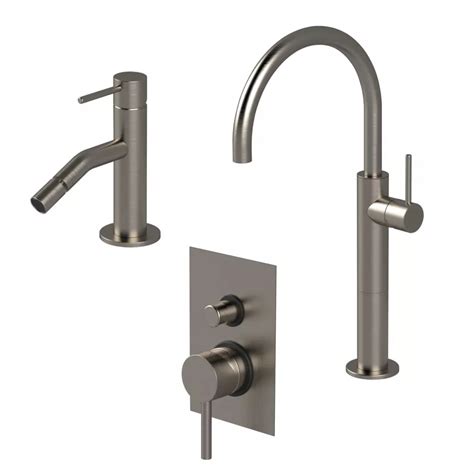 Set Miscelatore Lavabo Alto Con Bidet E Incasso Doccia A 2 Vie Nikel