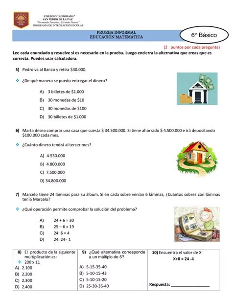 Prueba Informal Matematicas To B Sico Profe Social