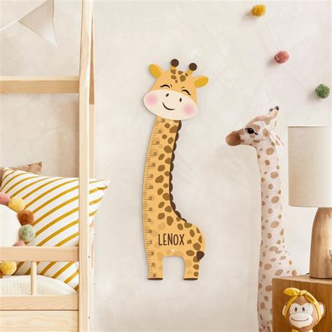 Toise Murale Enfant En Bois Giraffe Boy With Custom Name