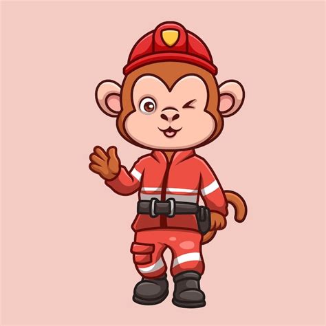 Premium Vector Firefighter Monkey Cute Cartoon