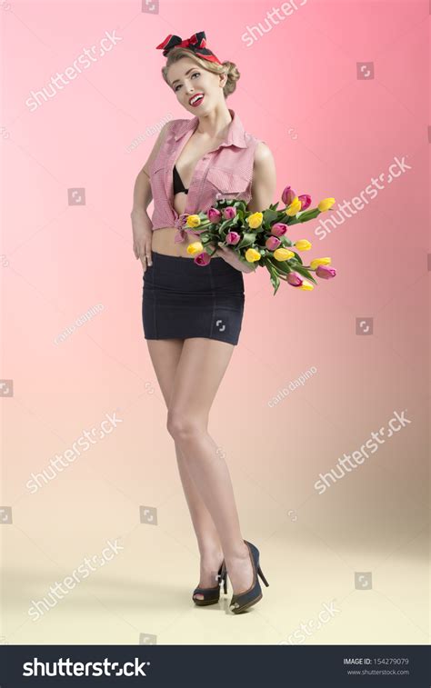 Sexy Blonde Pinup Woman Posing Colourful Stock Photo 154279079 Shutterstock