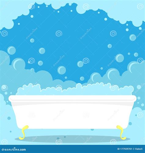 Bathtub With Foam Bubbles And Shower Vector Illustration Isolated On