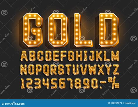 Alfabeto De Oro Retro Muestra De La Fuente De N Mero Vector