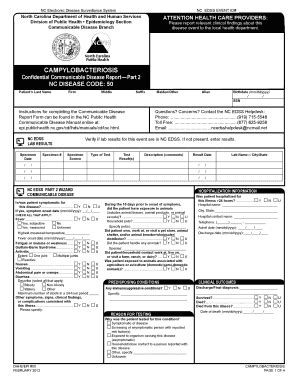 Campylobacteriosis Report Form Part Epi Publichealth Nc Fill Out