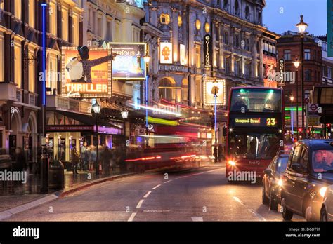 Shaftesbury Avenue West End theatres at night London Stock Photo - Alamy