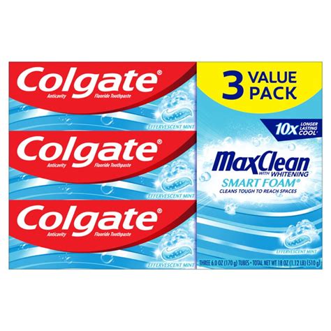 Colgate Max Clean Smart Foam With Whitening Toothpaste Effervescent