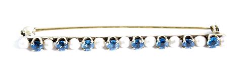 Lot 14k Yellow Gold Sapphire And Pearl Pin