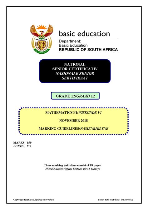 SOLUTION Mathematics P1 Nov 2018 Final Memo Afr Eng 1 Studypool