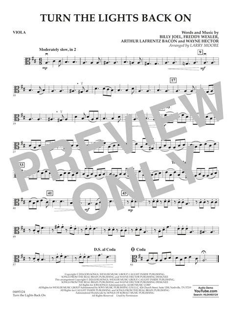 Turn The Lights Back On Arr Larry Moore Viola By Billy Joel Sheet