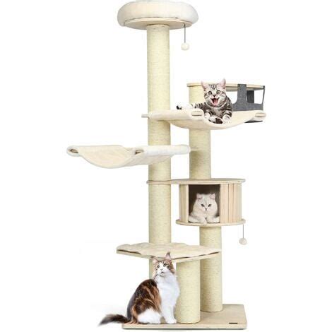 COSTWAY Grand Arbre à Chat en Bois Massif de 197 CM Centre d Activité