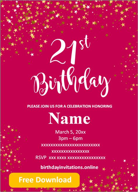 FREE Printable 21st birthday invitations Templates | Party Invitation