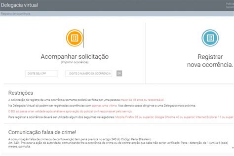 Delegacia Virtual deve ser utilizada para registrar ocorrências de