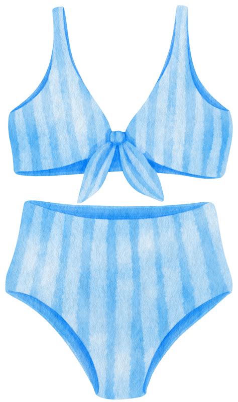 Blue Stripes Two Piece Bikini Swimsuits Watercolor Style For Summer Decorative Element PNG