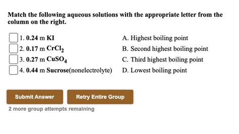 Solved Match The Following Aqueous Solutions With The Appropriate