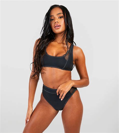Buy Boohoo Seam Detail Mesh Insert Bikini Set In Black Thstreet Kuwait