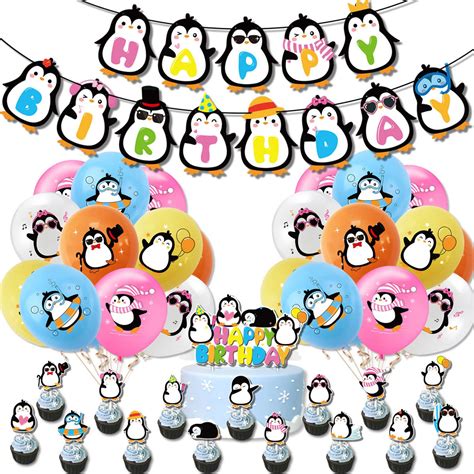 Buy 39 Pcs Cute Penguin Party Theme Supplies With Happy Birthday Banner