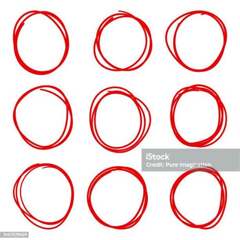 빨간색 원 선 스케치 세트 단일 객체에 대한 스톡 벡터 아트 및 기타 이미지 단일 객체 벡터 빨강 Istock